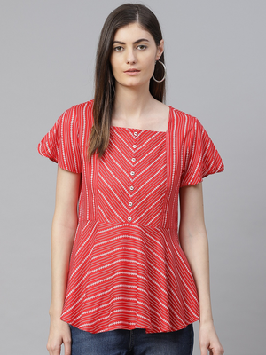  women's rayon stripe printed regular top (red) 1