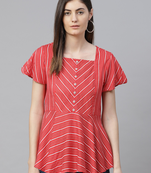Yash gallery women's rayon stripe printed regular top (red)