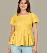 Yash gallery women's rayon stripe printed regular top (mustard)