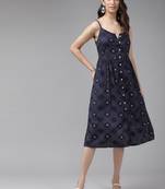 Yash gallery women's rayon stripe printed short dress (blue)