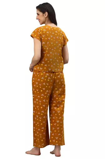 mustard s bandhani printed night suit