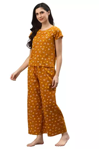 mustard s bandhani printed night suit