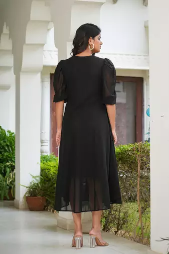  women's floral embroidered anarkali dress (black)