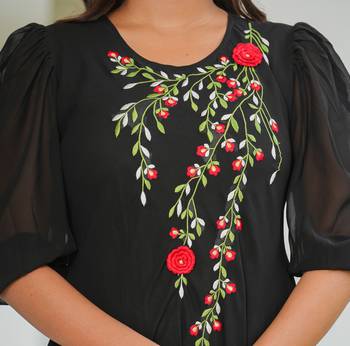  women's floral embroidered anarkali dress (black) 5