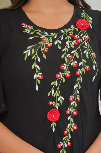  women's floral embroidered anarkali dress (black)