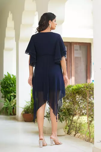 women's floral embroidered asymatric dress (blue)