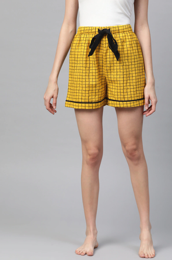 Yash gallery women's cotton slub checkered printed regular fit shorts