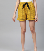 Yash gallery women's cotton slub checkered printed regular fit shorts