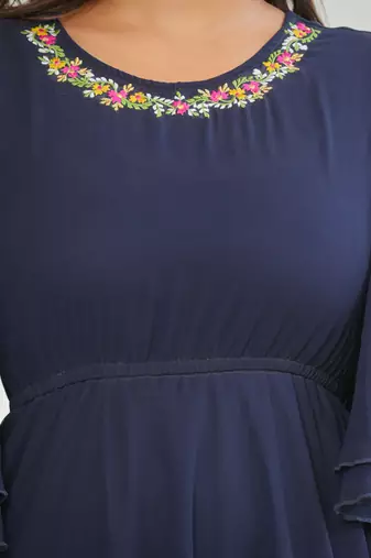  women's floral embroidered asymatric dress (blue)