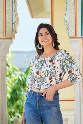  women's floral printed smoking top (white) 1