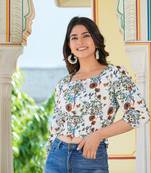 Yash gallery women's floral printed smoking top (white)