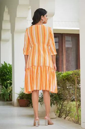  women's stripe printed a-line dress (multi)