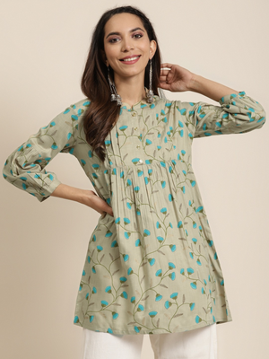  women's rayon floral printed short kurti (khaki) 1