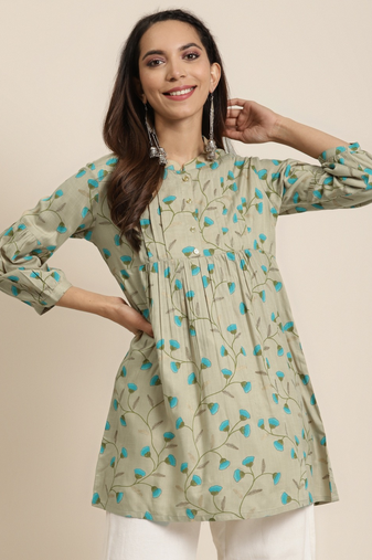 Yash gallery women's rayon floral printed short kurti (khaki)