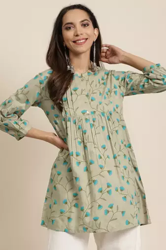 Yash gallery women's rayon floral printed short kurti (khaki)