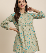 Yash gallery women's rayon floral printed short kurti (khaki)