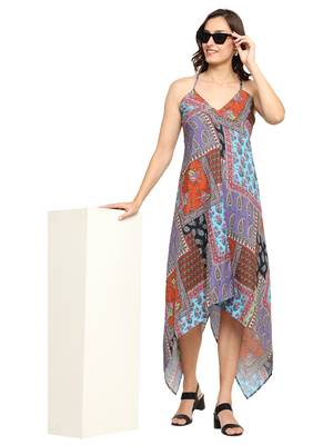  women's polyester patch digital printed maxi dress v-neck summer boho dress (multi) 1