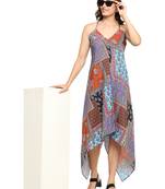 Yash gallery women's polyester patch digital printed maxi dress v-neck summer boho dress (multi)