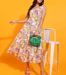  women's printed chiffon arabic neck anarkali dress (multi)