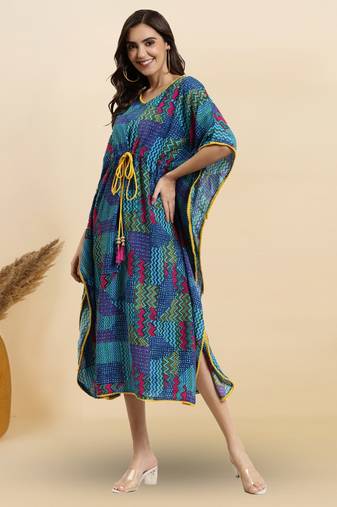 Yash gallery women's rayon multi printed kaftan