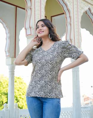  women's rayon floral printed top (black) 4