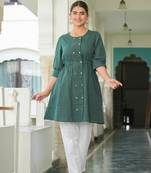 Yash gallery women's kantha cotton stripes printed regular tunic (green)