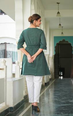  women's kantha cotton stripes printed regular tunic (green) 2