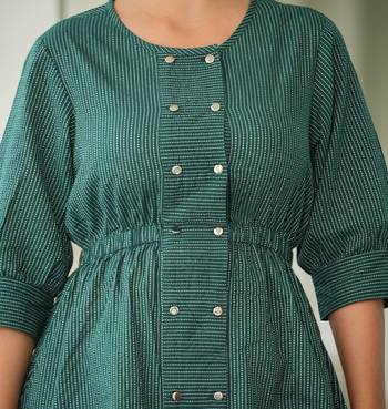  women's kantha cotton stripes printed regular tunic (green) 5