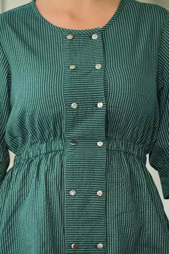  women's kantha cotton stripes printed regular tunic (green)