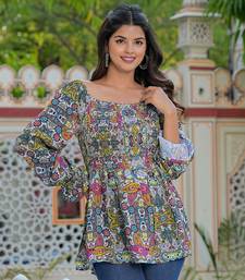 Yash gallery polyester waist length digital printed  top for women  puff sleeve
