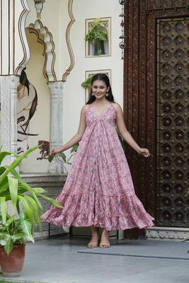  women's polyester digital printed flared dress (pink) 1