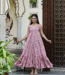  women's polyester digital printed flared dress (pink)