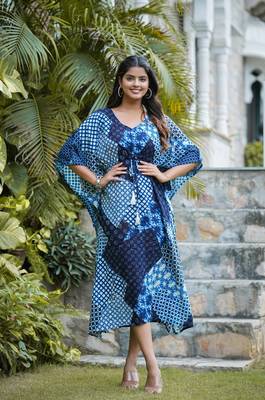  women's patch print kaftan (indigo) 1