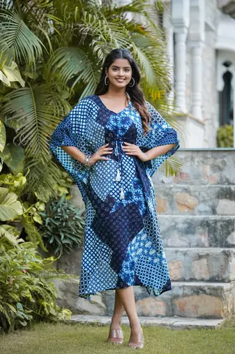 Yash gallery women's patch print kaftan (indigo)