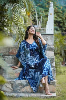  women's patch print kaftan (indigo) 4