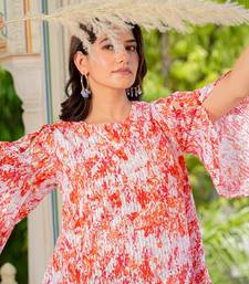 Yash gallery cotton waist length tie dye printed round neck bell sleeve top for women