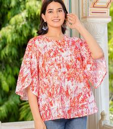  cotton waist length tie dye printed round neck bell sleeve top for women