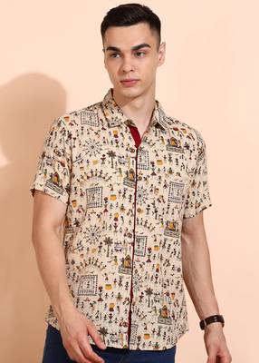  men's cotton warli print  regular shirt (offwhite ) 1