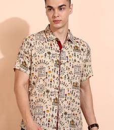  men's cotton warli print  regular shirt (offwhite )