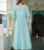 Yash gallery women's cotton floral printed embroidered anarkali kurta (blue)