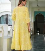 Yash gallery women's cotton floral printed embroidered anarkali kurta (yellow)