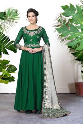 Green Faux Georgette Semi-Stitched Ethnic Suits 1