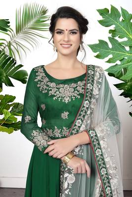 Green Faux Georgette Semi-Stitched Ethnic Suits 2