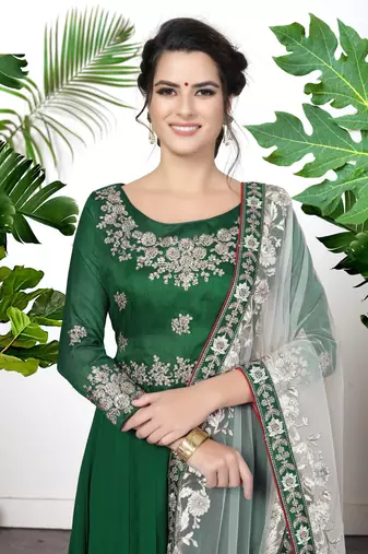 Green Faux Georgette Semi-Stitched Ethnic Suits