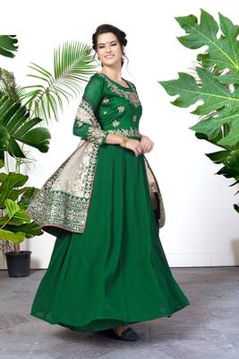 Green Faux Georgette Semi-Stitched Ethnic Suits 5