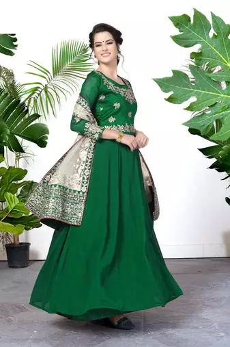 Green Faux Georgette Semi-Stitched Ethnic Suits