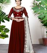 Maroon Faux Georgette Semi-Stitched Semi Stitched Salwar Suits