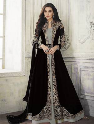Black Faux Georgette Semi-Stitched Bollywood Salwar Kameez Online 1