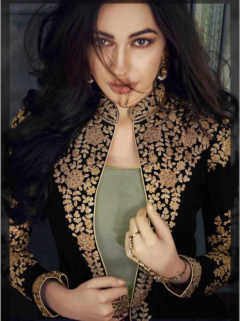 Black Faux Georgette Semi-Stitched Bollywood Salwar Kameez Online