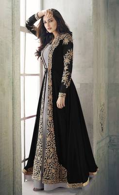 Black Faux Georgette Semi-Stitched Bollywood Salwar Kameez Online 4